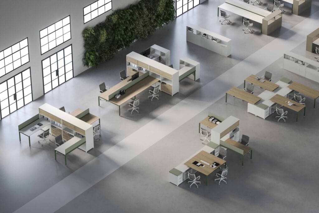 Postazione operativa ergonomica con gestione cavi integrata e sedia regolabile, soluzione CSP CONTRACT & DESIGN